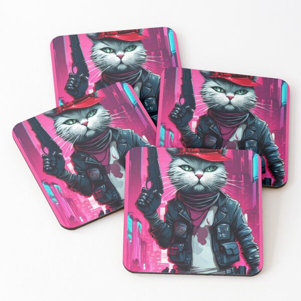 Item preview, Cyberpunk Cat Outlaw – Futuristic Street Vigilante in Neon Noir Dystopia with Vaporwave and Sci-Fi Fantasy Aesthetic Tech Vibes  designed and sold by Bored Duck.