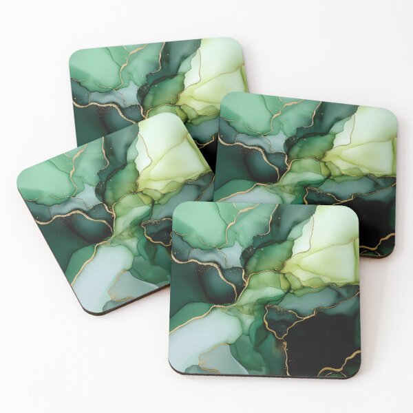 Item preview, Luxurious green alcohol ink artwork with gold accents designed and sold by VanGalt.