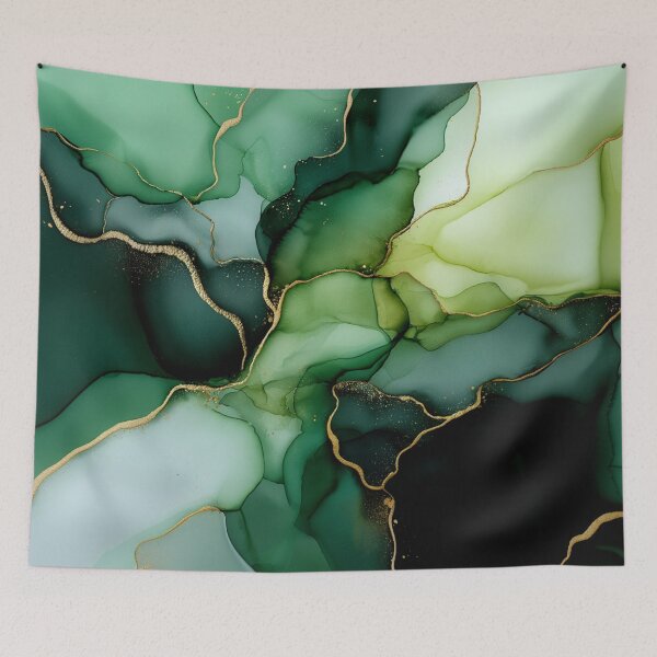 Item preview, Luxurious green alcohol ink artwork with gold accents designed and sold by VanGalt.