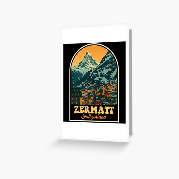 Aperçu de l'œuvre Affiche de voyage vintage de Zermatt : illustration du Mont Cervin et du village alpin suisse créée et vendue par JackCurtis1991.