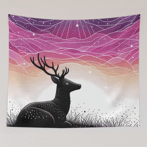 Item preview, Mystical deer under starry sunset galaxy sky designed and sold by BigBlueArt.