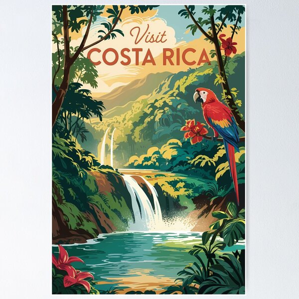 Item preview, Costa Rica Parrot Illustration Travel Art Vintage designed and sold by KrisSidDesigns.