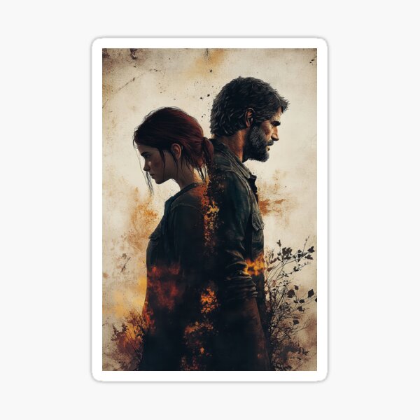 Aperçu de l'œuvre Couple de survie dans un moment de tension, une adolescente avec une queue de cheval rouge, un homme plus âgé avec une barbe rugueuse, des textures granuleuses font allusion au voyage post-crise et à la confiance. créée et vendue par MystiS.