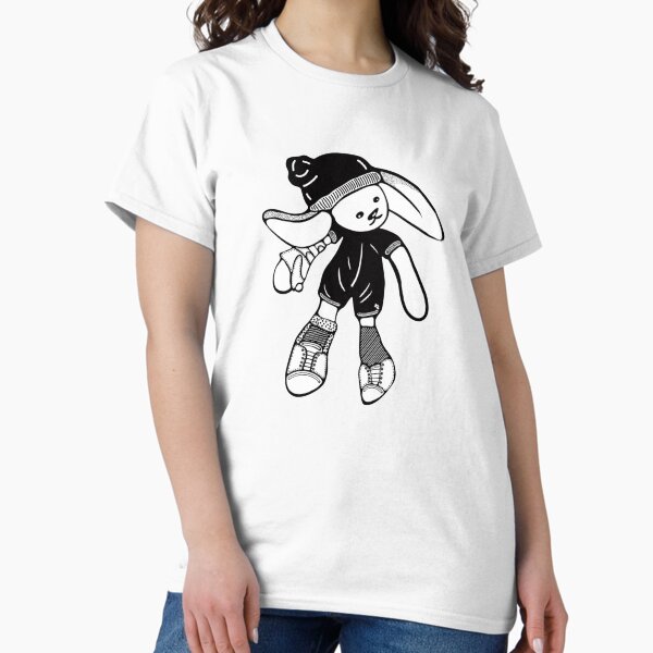 Item preview, Dancing bunny stuffy black line drawing with arm brace and leg brace.  designed and sold by LayerCakeDigDes.