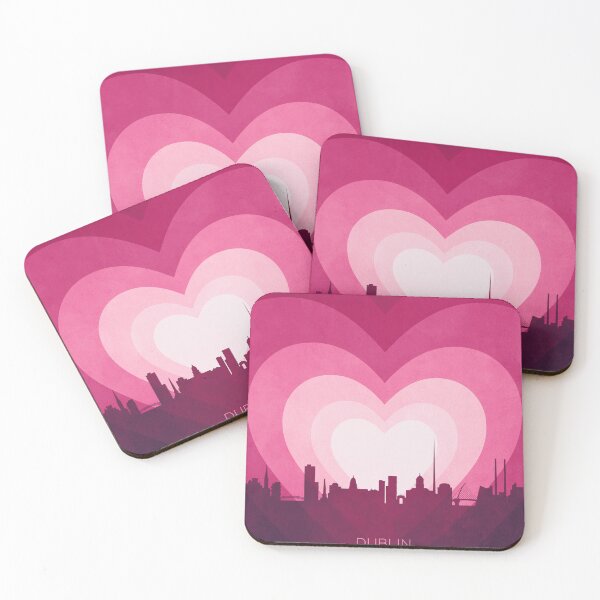 Item preview, Dublin Ireland Skyline Hearts Pink designed and sold by ArtPrints.