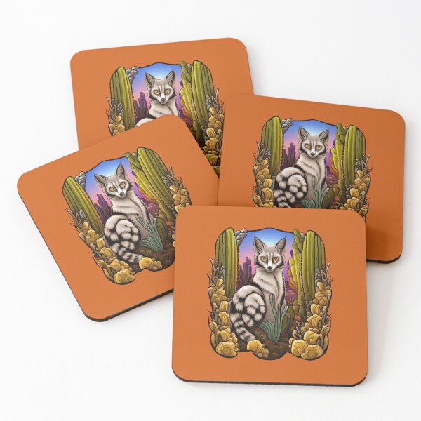 Item preview, Arizona Ring Tailed Cat Surrounded By Cacti Cartoon Tattoo designed and sold by taiche.