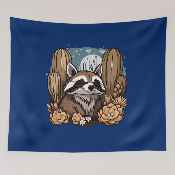 Item preview, Cute Arizona Ring-tailed Cat Surrounded by White Cacti Blossom designed and sold by taiche.