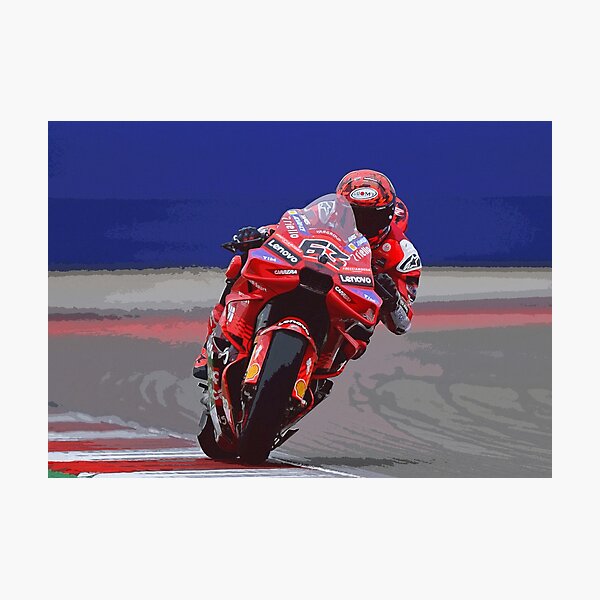 Item preview, Francesco Bagnaia drifting his 2025 MotoGP Motorcycle on the Circuit of the Americas watercolor designed and sold by Rodissimus1984.