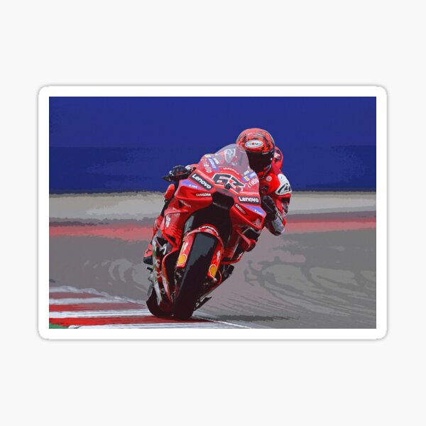 Item preview, Francesco Bagnaia drifting his 2025 MotoGP Motorcycle on the Circuit of the Americas watercolor designed and sold by Rodissimus1984.