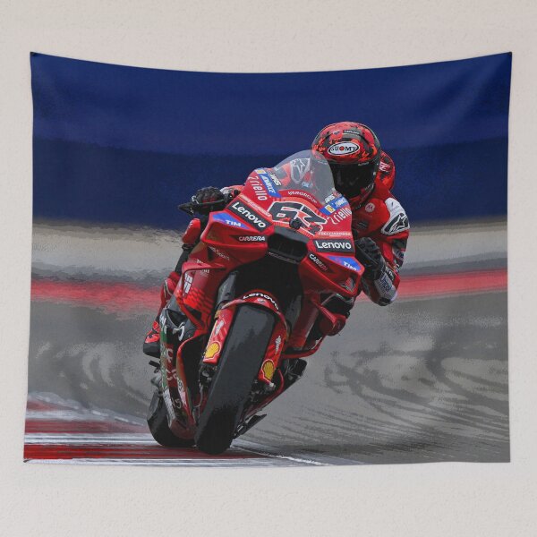 Item preview, Pecco drifting his 2025 MotoGP Motorcycle on the Circuit of the Americas abstract designed and sold by Rodissimus1984.