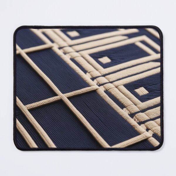 Item preview, Navy Deco Grid – Geometric Maze in Beige and Midnight Blue designed and sold by Harmonic_Layers.