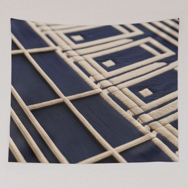 Item preview, Navy Deco Grid – Geometric Maze in Beige and Midnight Blue designed and sold by Harmonic_Layers.