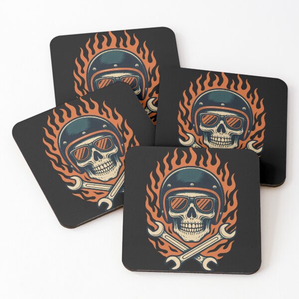 Item preview, Mechanic Flaming Skull and crossbones biker style designed and sold by Shoot-The-Moon.
