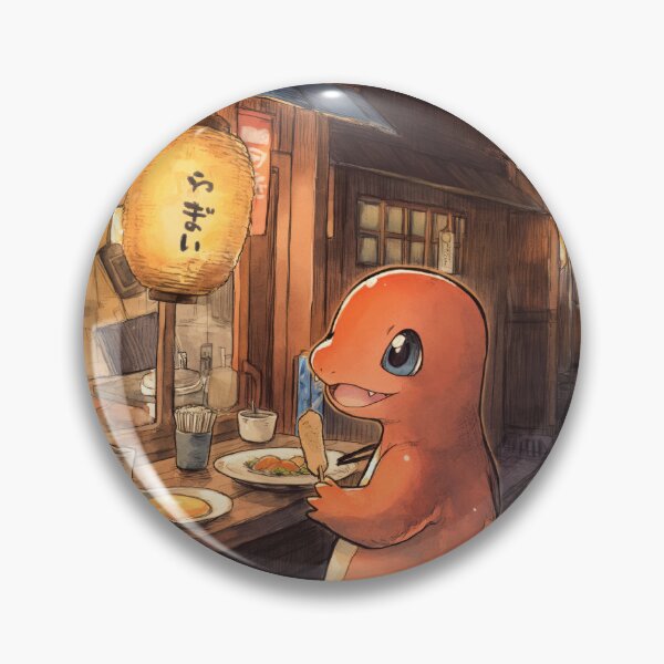 Item preview, Pokemon Ukiyo-e Print – Charmander Eating at Japanese Street Restaurant – Cute Watercolor Anime Art designed and sold by Nicodemuss.