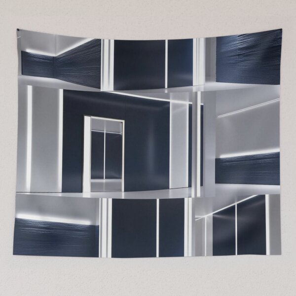 Item preview, Luminous Divide – Minimalist Architecture in Navy, White & Silver designed and sold by Harmonic_Layers.