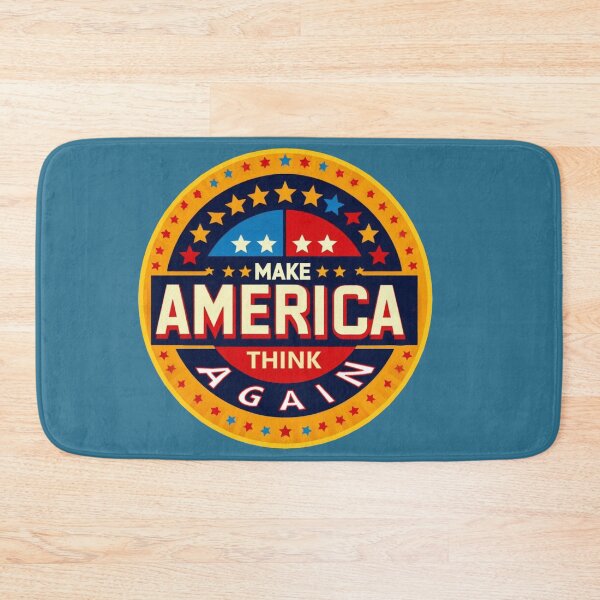Item preview, Political banner on a round shield opposing Trump's MAGA, with slogan: Make America think again designed and sold by JaroDesign2023.