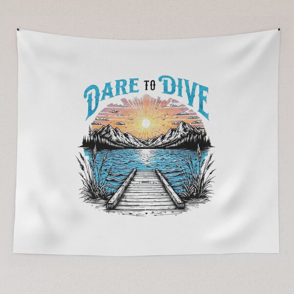 Item preview, Dare to Dive – Adventure Lake and Mountain Sunset Design designed and sold by NRcollections24.