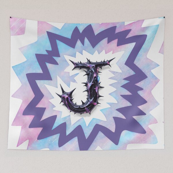 Item preview, J – Otherworldly Letter in Dark Chrome with Thorns and Iridescent Streaks designed and sold by testvvave.