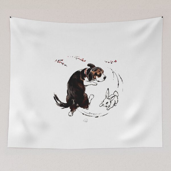 Item preview, Beagle Chasing Bunny Japanese Style Design designed and sold by allied-trades.
