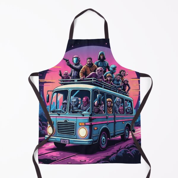 Artikelvorschau, Retro-Sci-Fi-Busfahrt – Neon-Cyberpunk-Abenteuerkunst entworfen und verkauft von Madustoks.