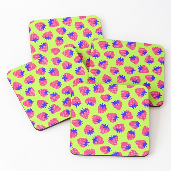 Item preview, Neon Green Eclectic Modern Tossed All-Over Strawberry Pattern designed and sold by Valerie Englehart.