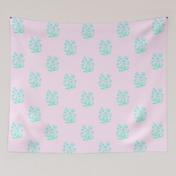 Item preview, Forget-Me-Nots Block Print Pink and Blue designed and sold by SilverPegasus.