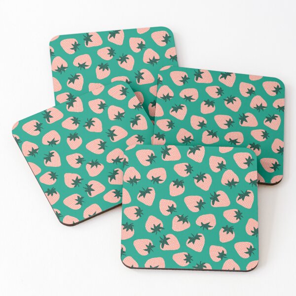 Item preview, Pink and Emerald Green Eclectic Modern Tossed All-Over Strawberry Pattern designed and sold by Valerie Englehart.