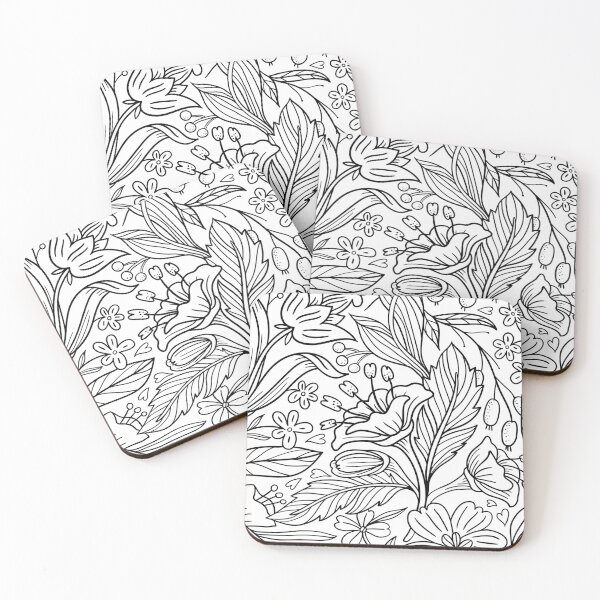 Item preview, Black Flower Outline Pattern designed and sold by TropicalTrails.