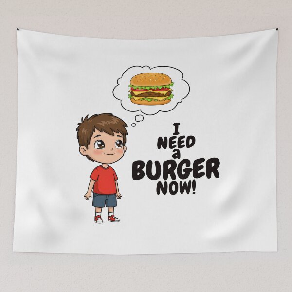 Item preview, Cute Cartoon Boy Craving a Delicious Burger Illustration designed and sold by Unlimited-Style.