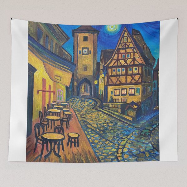 Item preview, Night Cafe in Rothenburg Tauber Germany with Stars designed and sold by artshop77.