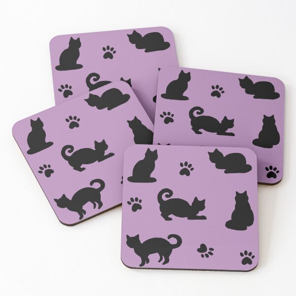 Item preview, Purple and Black Cats and Paw Prints Pattern designed and sold by Julie Erin Designs.