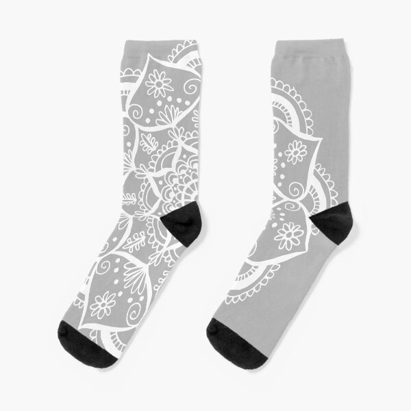 Grey and White Flower Mandala Socks