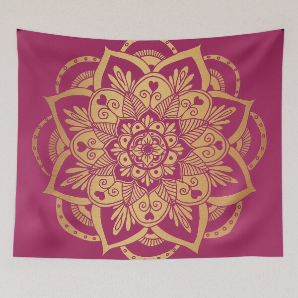 Item preview, Dark Fuchsia Gold Flower Mandala designed and sold by Julie Erin Designs.