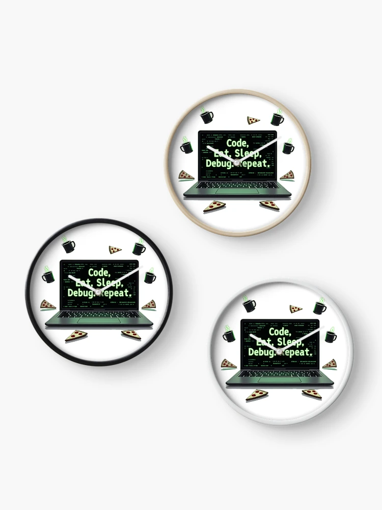 Thumbnail 3 of 4, Clock, Funny Coding Life – Eat Sleep Code Debug Repeat Design designed and sold by Madustoks.