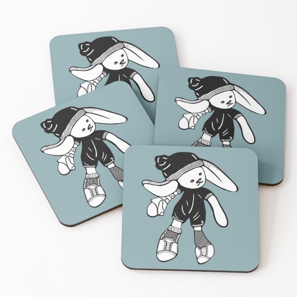 Item preview, Dancing bunny stuffy black line drawing with arm brace and leg brace.  designed and sold by LayerCakeDigDes.