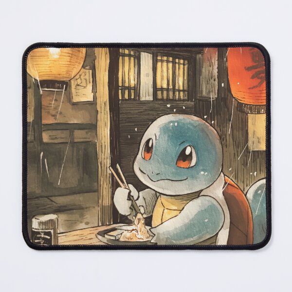 Item preview, Pokemon Ukiyo-e Print Squirtle Eating at Japanese Street Restaurant – Cute Watercolor Anime Art designed and sold by Nicodemuss.