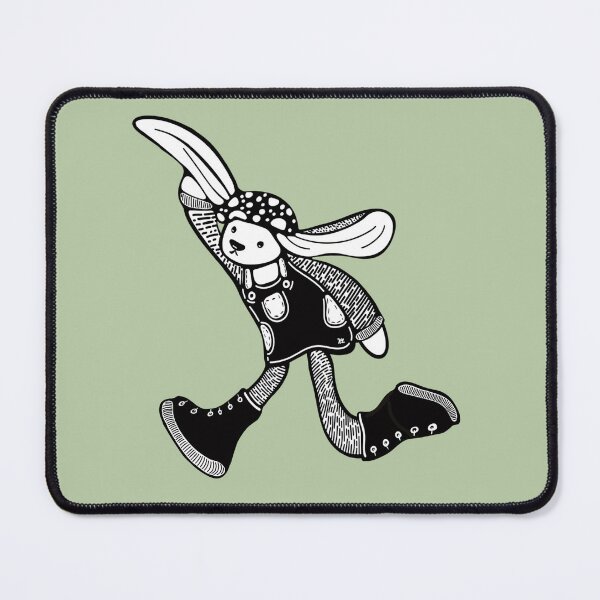 Item preview, Running bunny black line drawing with mushroom hat and rubber boots. designed and sold by LayerCakeDigDes.