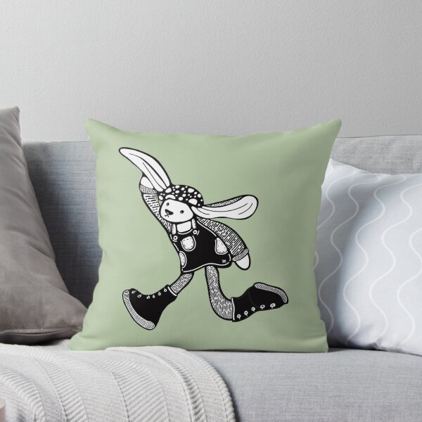 Item preview, Running bunny black line drawing with mushroom hat and rubber boots.  designed and sold by LayerCakeDigDes.