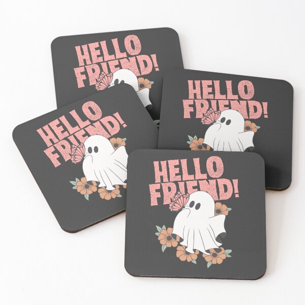 Item preview, Cute Ghost - Hello Friend! With Butterfly & Flowers | Fun Halloween & Year-Round Motif designed and sold by WolbergArts.