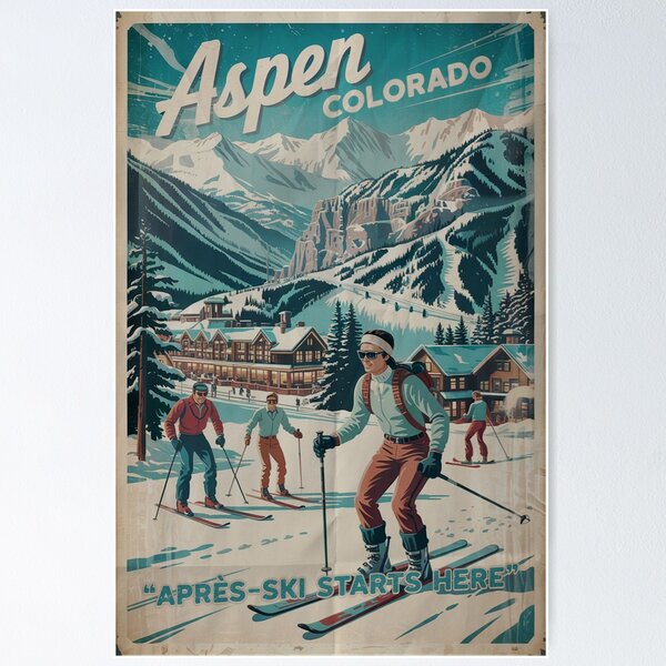 Item preview, Aspen Colorado Vintage Ski Poster – Après-Ski Starts Here Retro Winter Design designed and sold by EpochFusion.