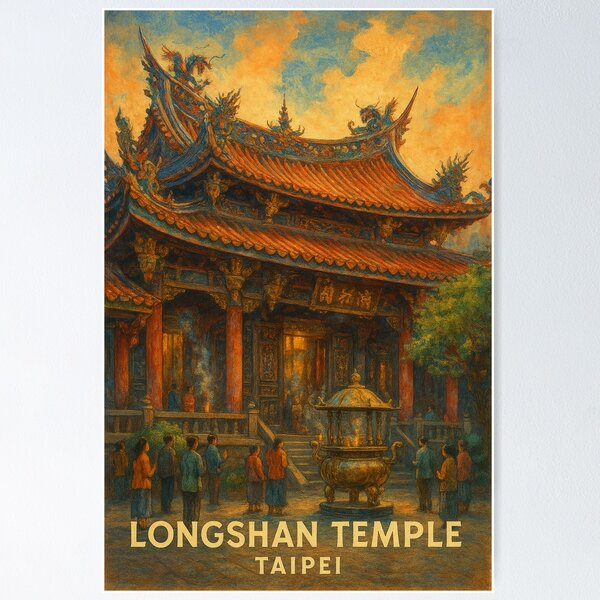Item preview, Longshan Temple at Sunset in Taipei, Taiwan designed and sold by Places On Earth.