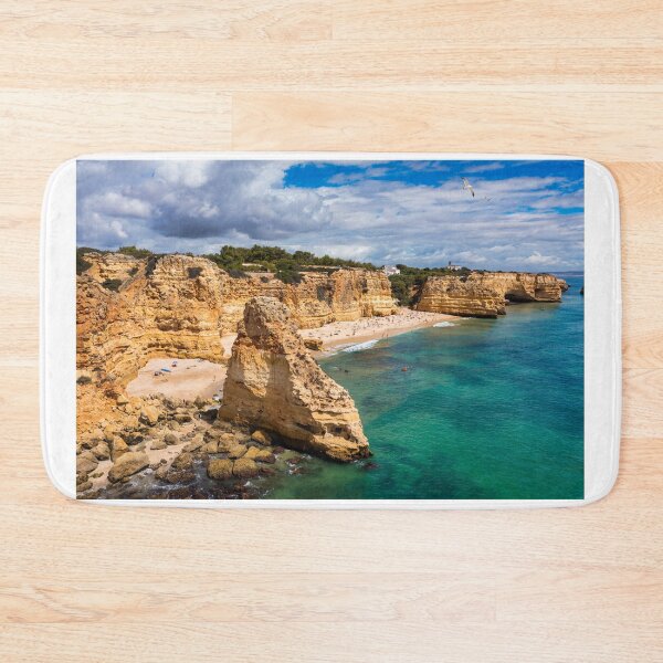 Item preview, Praia da Marinha, beautiful beach Marinha in Algarve, Portugal. Navy Beach (Praia da Marinha) with flying seagulls over the beach, located on the Atlantic coast in Lagoa Municipality, Algarve. designed and sold by Framed Horizons.