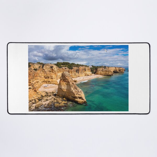 Item preview, Praia da Marinha, beautiful beach Marinha in Algarve, Portugal. Navy Beach (Praia da Marinha) with flying seagulls over the beach, located on the Atlantic coast in Lagoa Municipality, Algarve. designed and sold by Framed Horizons.