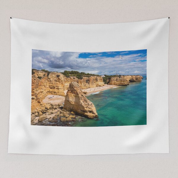 Item preview, Praia da Marinha, beautiful beach Marinha in Algarve, Portugal. Navy Beach (Praia da Marinha) with flying seagulls over the beach, located on the Atlantic coast in Lagoa Municipality, Algarve. designed and sold by Framed Horizons.