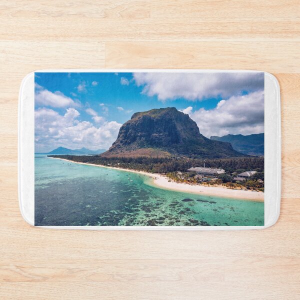 Item preview, Tropical scenery, beautiful beaches of Mauritius island, Le Morne, popular luxury resort. Le Morne beach luxury resorts, Mauritius. Luxury beach in Mauritius, sandy beach with palms and blue ocean.  designed and sold by Framed Horizons.