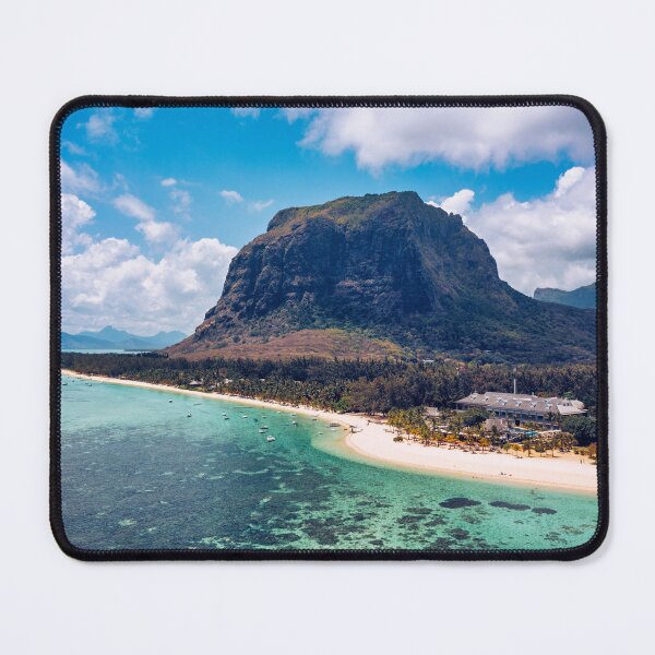 Item preview, Tropical scenery, beautiful beaches of Mauritius island, Le Morne, popular luxury resort. Le Morne beach luxury resorts, Mauritius. Luxury beach in Mauritius, sandy beach with palms and blue ocean. designed and sold by Framed Horizons.