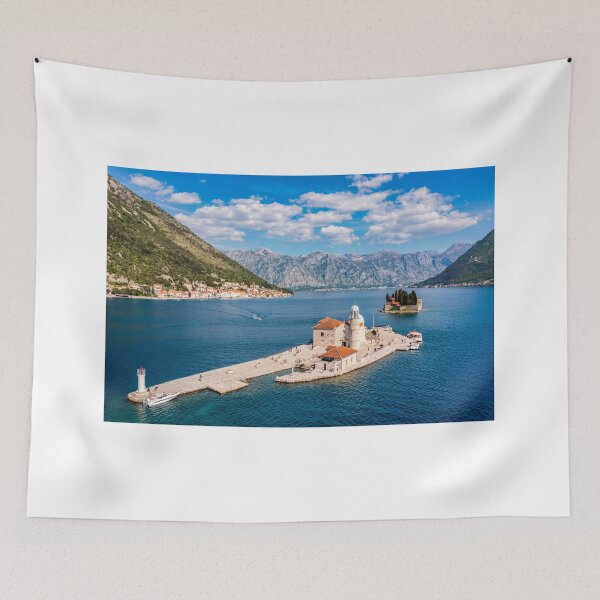 Item preview, Saint George Island and Church of Our Lady of the Rocks in Perast, Montenegro. Our Lady of the Rock island and Church in Perast on shore of Boka Kotor bay (Boka Kotorska), Montenegro, Europe.  designed and sold by Framed Horizons.