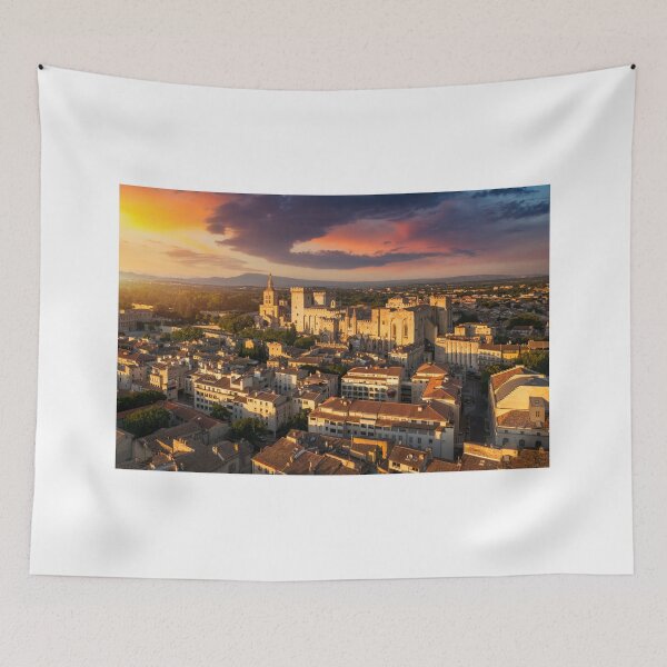 Item preview, View of Avignon with Palais des Papes during sunset in Southern France. Medieval architecture along the Rhone River in Avignon, Provence, France. The Palais des Papes in Avignon, South France. designed and sold by Framed Horizons.