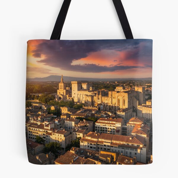 Item preview, View of Avignon with Palais des Papes during sunset in Southern France. Medieval architecture along the Rhone River in Avignon, Provence, France. The Palais des Papes in Avignon, South France. designed and sold by Framed Horizons.