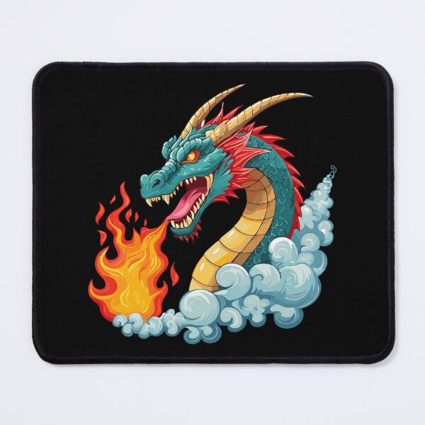 Item preview, Blue horned dragon with open mouth with fire and smoke designed and sold by Danler.